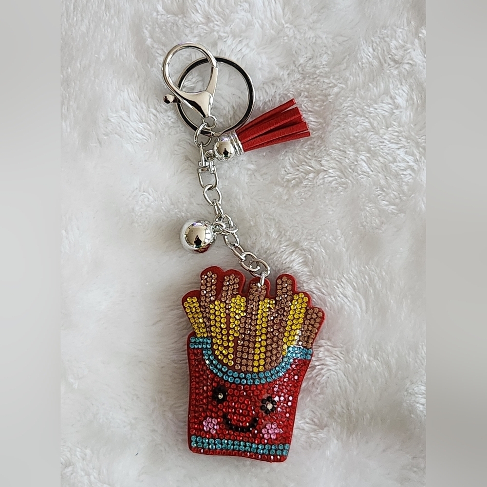 French Fries Red and Yellow Rhinestone Keychain Bag Charm